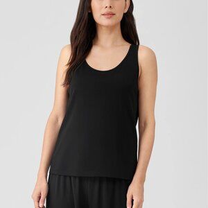 Eileen Fisher NWT Black Stretch Silk Jersey Scoop Neck Tank